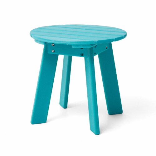 Glitzhome 20 Inch Diameter Outdoor Patio White HDPE Round Side Table, Coffee Table Perspective: front