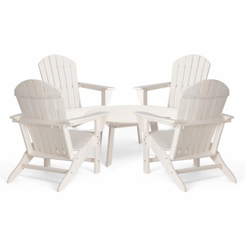 Glitzhome Outdoor 5-Piece Rust-Proof HDPE Adirondack Chair Set with Round Side Table, White Perspective: front