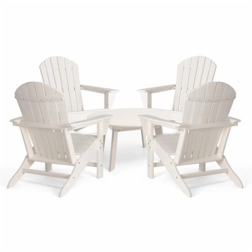 Glitzhome Outdoor 5-Piece Rust-Proof HDPE Adirondack Chair Set with Round Side Table, White Perspective: front