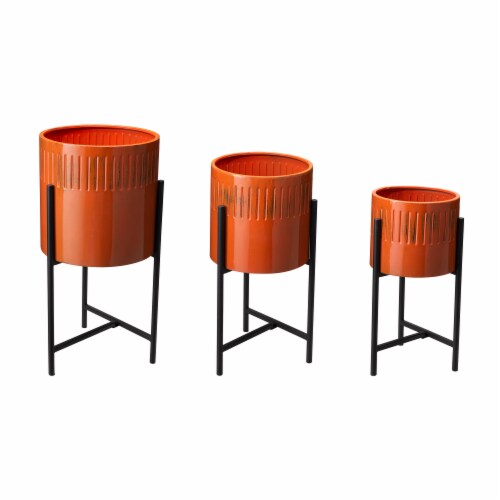 Glitzhome Modern Metal Plant Stands - Black/Orange Perspective: front