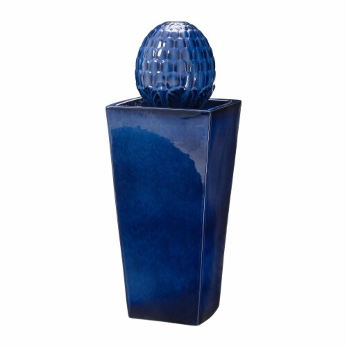 Glitzhome Ceramic Sphere Pedestal Fountain - Blue Perspective: front