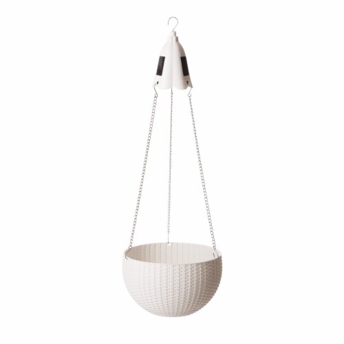 Glitzhome Solar Light Plastic Hanging Planter - White Perspective: front