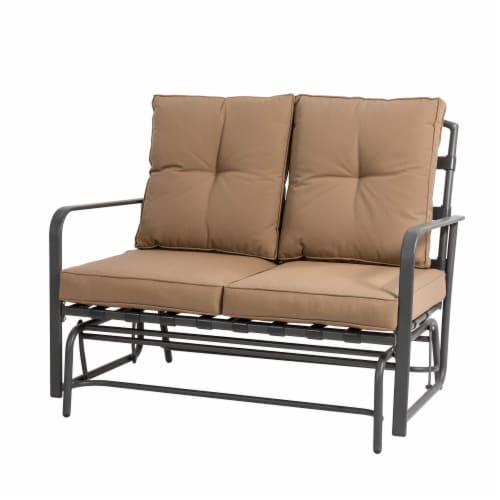 Glitzhome Outdoor Patio Garden Loveseat Glider Chair Tan Set of