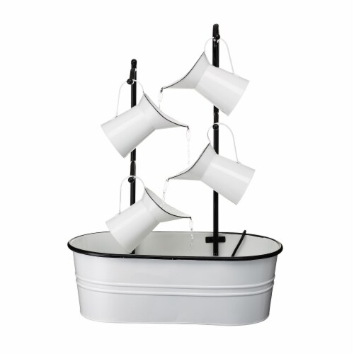 Glitzhome 4-Tiered Enamel Metal Pitchers Fountain - White Perspective: front
