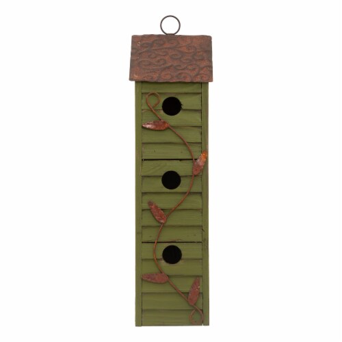 Glitzhome Window-Blinds Distressed Solid Wood Birdhouse - Green Perspective: front