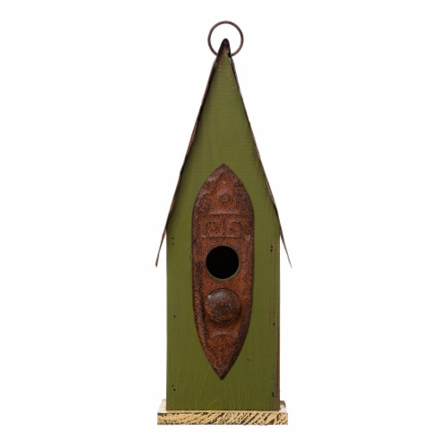 Glitzhome Hanging Distressed Wooden Garden Birdhouse - Green Perspective: front