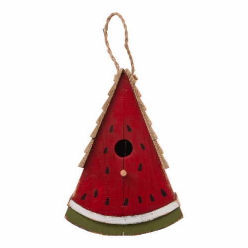 Glitzhome Hanging Wooden Watermelon Decorative Garden Birdhouse Perspective: front