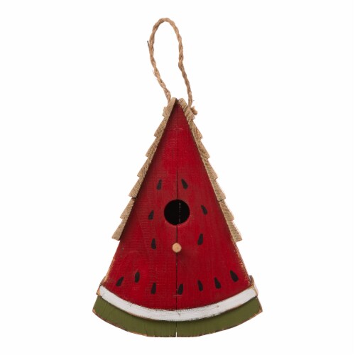 Glitzhome Hanging Wooden Watermelon Decorative Garden Birdhouse Perspective: front