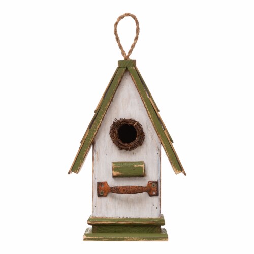 Glitzhome Hanging Wooden Green Roof Decorative Garden Birdhouse Perspective: front