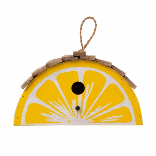 Glitzhome Hanging Wooden Lemon Decorative Garden Birdhouse - Yellow/White Perspective: front
