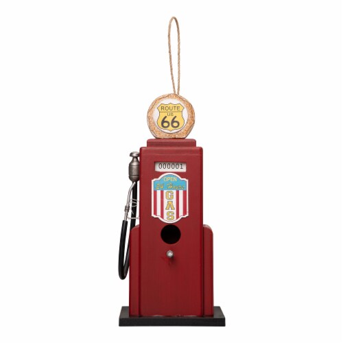 Glitzhome Hanging Wood Gas Pump Birdhouse - Red Perspective: front