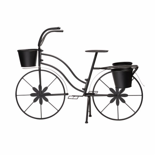 Glitzhome Oversized Metal Bicycle with Pots Plant Stand - Black Perspective: front