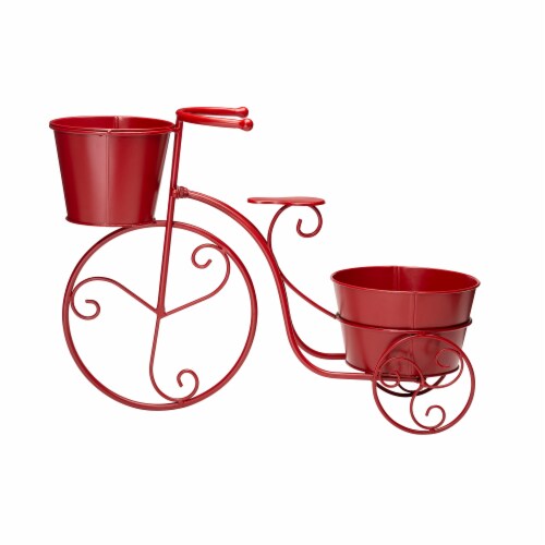 Glitzhome Metal Bicycle with Pots Plant Stand - Red Perspective: front