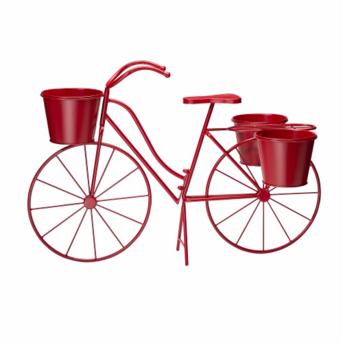 Glitzhome Oversized Metal Bicycle with Pots Plant Stand - Red Perspective: front