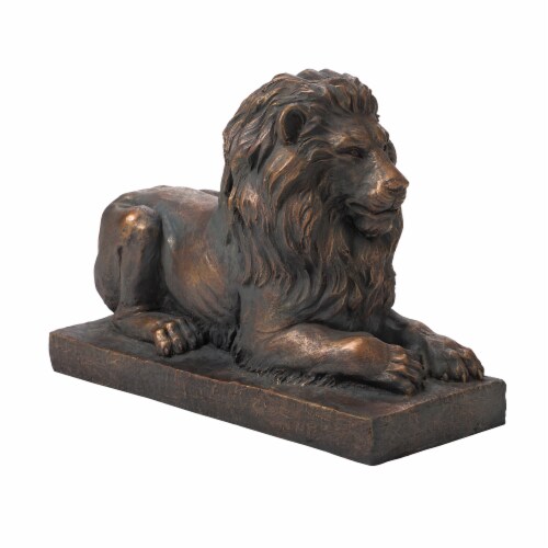Glitzhome Lying Guardian Lion Garden Statue Perspective: front