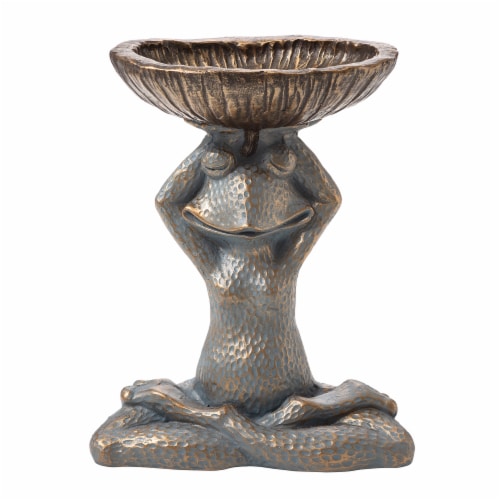 Glitzhome Yoga Frog with Birdbath Garden Statue Perspective: front