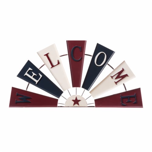 Glitzhome Patriotic Welcome Metal Spinner Wall Sign Perspective: front