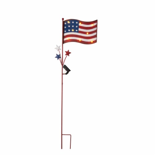 Glitzhome Patriotic Metal Flag Illuminated Yard Stake/Wall Sign Perspective: front