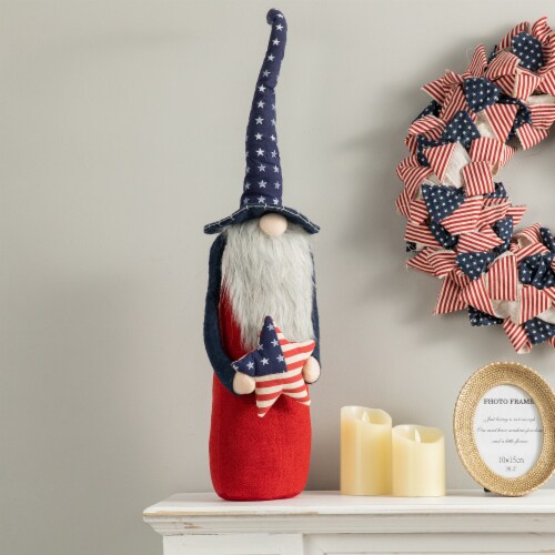 Glitzhome Patriotic Stuffed Fabric Gnome with Hat Perspective: front
