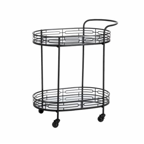 Glitzhome Metal Bar Carts, 2-Tier Mirrored Glass Top Tray Serving Cart with Universal Wheel Perspective: front