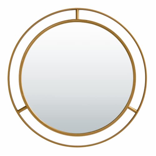 Glitzhome Oversized Glam Metal Round Wall Mirror - Gold Perspective: front