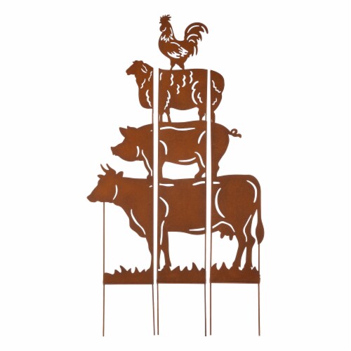 Glitzhome Farmhouse Silhouette Rustic Metal Yard Stake Perspective: front