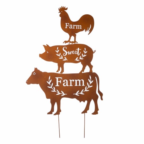 Glitzhome Farmhouse Metal Rustic Silhouette Yardstake Wall Decor Perspective: front