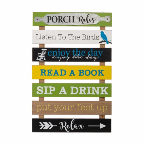 Glitzhome Oversized Wooden Pallet Porch Rules Wall Sign Decor Perspective: front