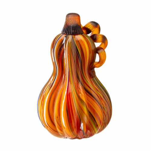 Glitzhome 8.5 Inch Tall Multi Striped Glass Gourd Perspective: front