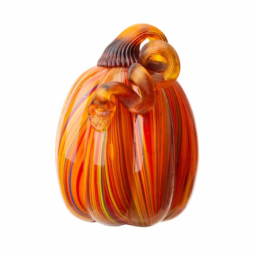 Glitzhome 5.5 Inch Tall Multi Striped Glass Pumpkin Perspective: front