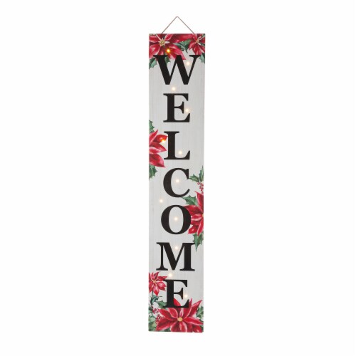 Glitzhome Poinsettia Lighted Wooded Welcome Sign Perspective: front