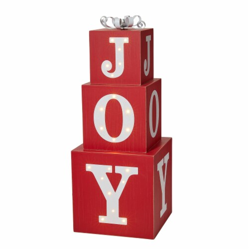 Glitzhome Lighted Wooden Block Joy Porch Sign Perspective: front