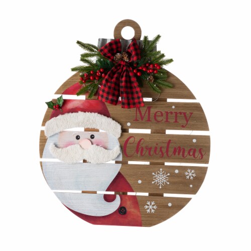 Glitzhome Lighted Round Wooden Santa Porch Décor Perspective: front