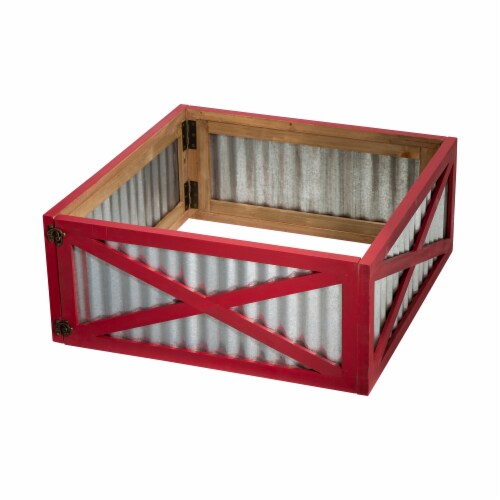 Glitzhome Galvanized Corrugated Metal & Wooden Tree Collar, 26 Length X 26 Inch Width Perspective: front