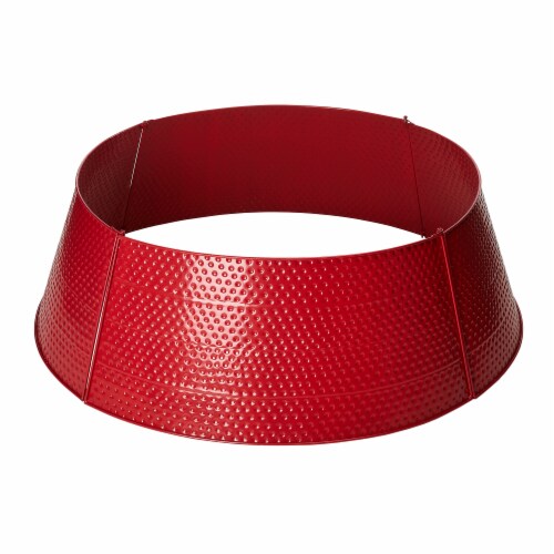Glitzhome Christmas Red Hammered Metal Tree Collar Perspective: front