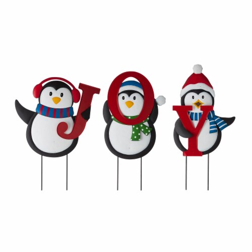 Glitzhome Joy Penguin Metal Yard Stake Perspective: front