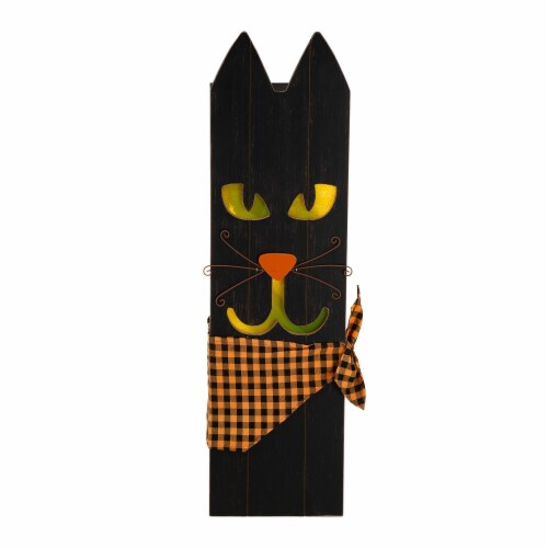 Glitzhome Lighted Wooden Black Cat Porch Decor Perspective: front
