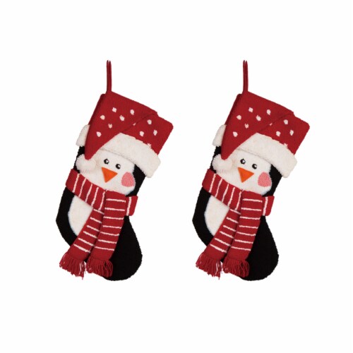 Glitzhome Two Pack 19 Inch Length Hooked Stocking, 3D Penguin Perspective: front