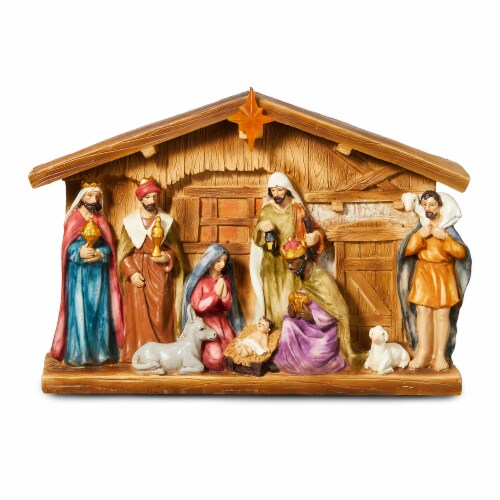 Glitzhome Lighted Resin Nativity Perspective: front