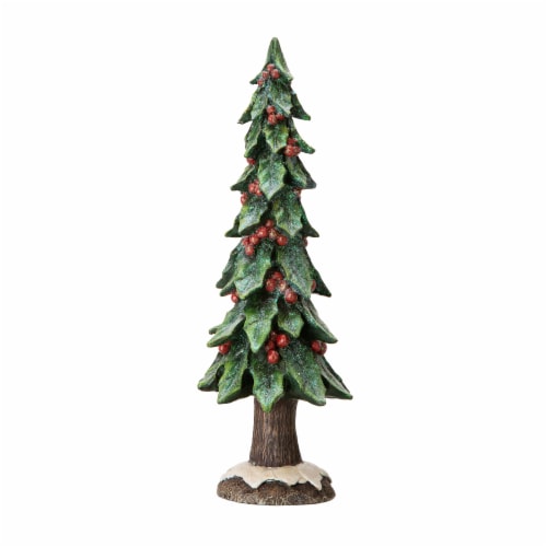 Glitzhome 20 Inch Tall Resin Christmas Red Berry Table Tree Decor Perspective: front
