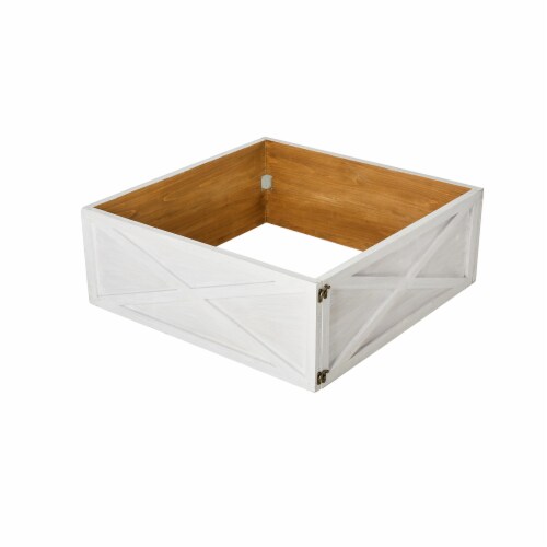 Glitzhome Washed Wood Tree Collar - White Perspective: front