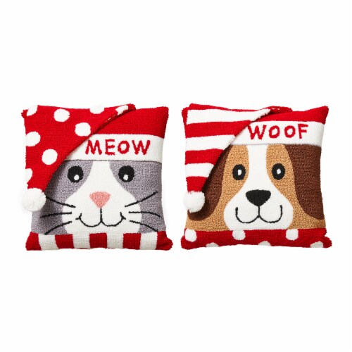 Glitzhome Hooked 3D Meow & Woof Pillow Perspective: front