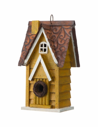 Glitzhome Outdoor Bird House Yellow 11.93 H Distressed Texture Perspective: front