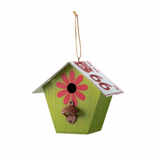 Glitzhome Distressed Texture Birdhouse, Light Green Licence Plates Perspective: front