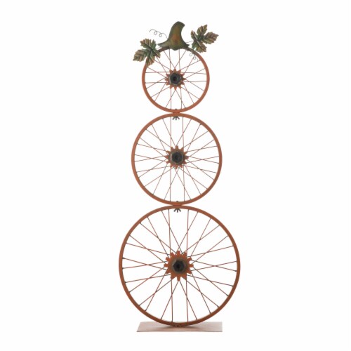 Glitzhome Bicycle Wheel Pumpkin Porch Sign for Harvest Thanksgiving Decor Perspective: front