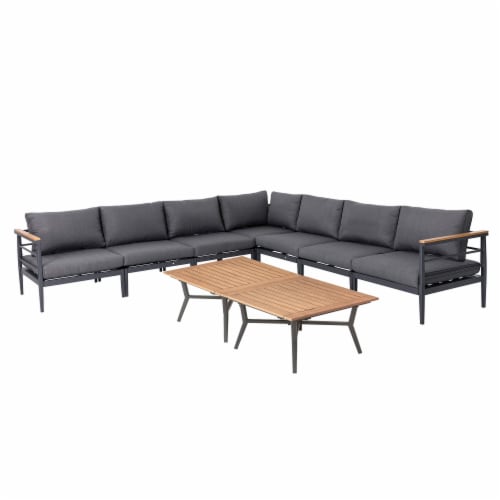 Glitzhome 9-Piece All-Weather Aluminum Patio Conversation Sets with Coffee Table Perspective: front