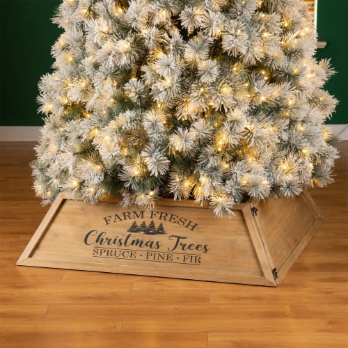 Glitzhome 40 Inch Length Natural Wooden Trapezoid Farm Fresh Christmas Tree Collar Perspective: front