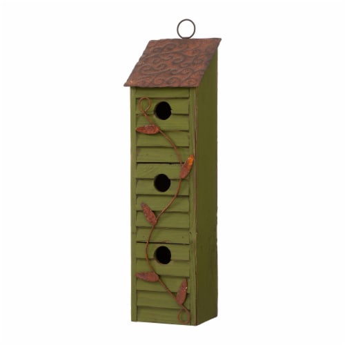Glitzhome 18 Wood Birdhouse Window-Blinds Distressed Solid Wood Cottages Perspective: front