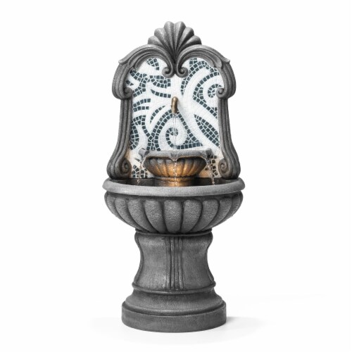 Glitzhome 35.25 Inch H European Style Outdoor Fountain with LED Light Faux Mosaic Pedestal Perspective: front