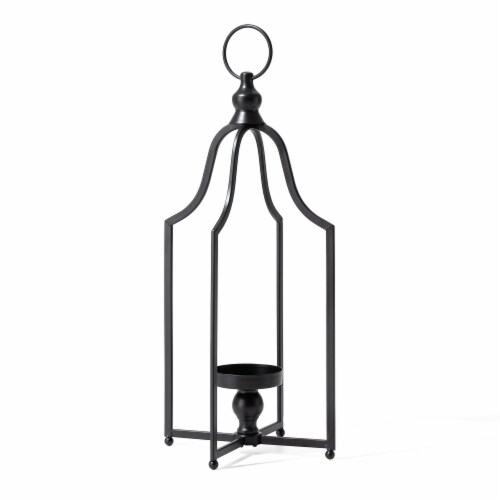 Glitzhome 22 Inch Tall Black Metal Lantern Frame Modern Farmhouse Decor Perspective: front